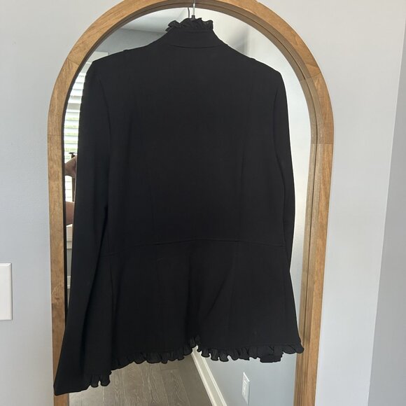 Joseph Ribkoff Black Ruffle Trim Jacket Designer Double-Breasted Blazer Size 8 - Picture 6 of 9
